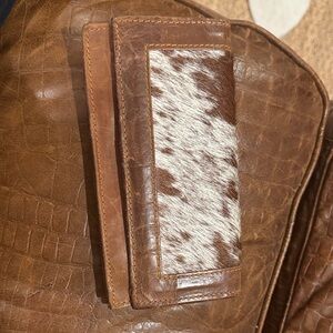 Brown Leather Wallet with Cowhide Accent